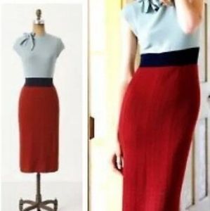 Colorblock tie neck sweater dress